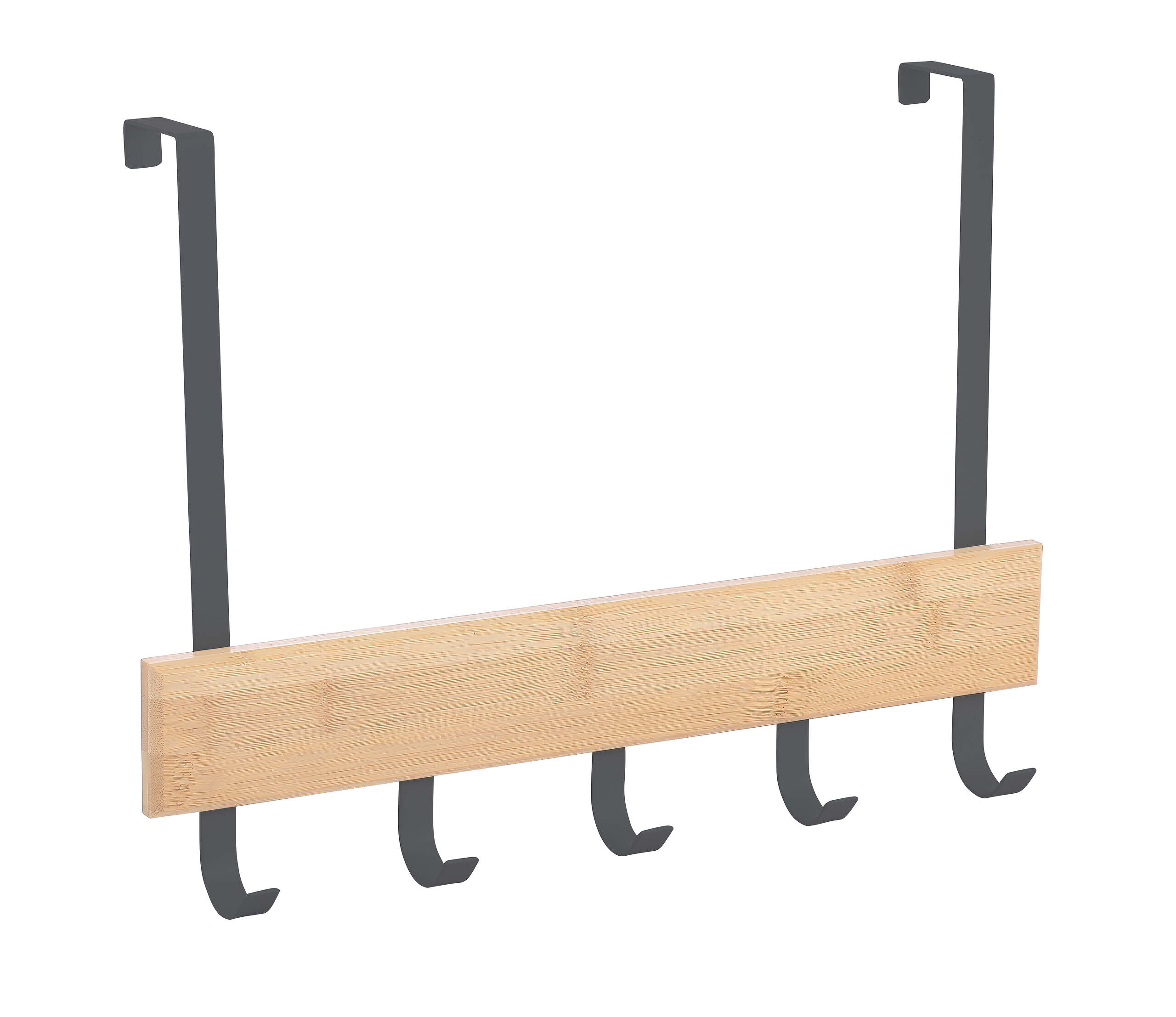 קולב לדלת 5 ווים משולב עץ במבוק 40 ס"מ שחור